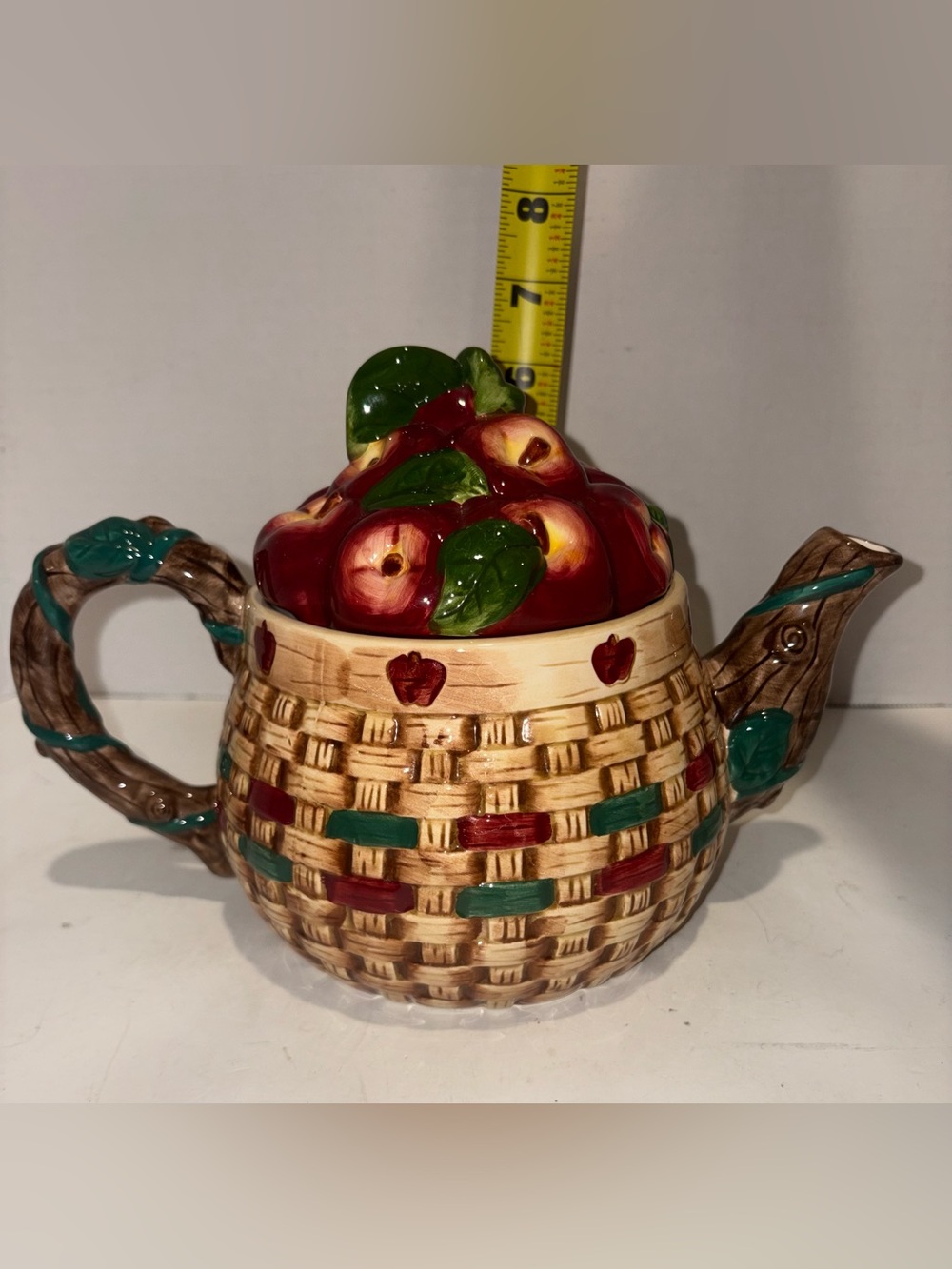 Ceramic Apple Basket Teapot - Red and Green - Vintage 1999 - Picture 3 of 6